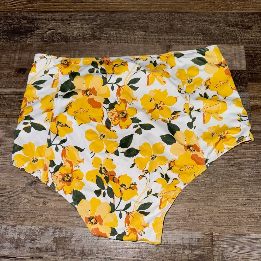 Kortni Jeane Yellow Floral High Waisted Swim Bottoms Large - Picture 3 of 4